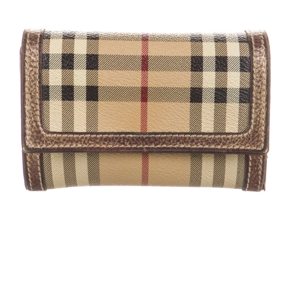 Burberry leather plaid print card holder